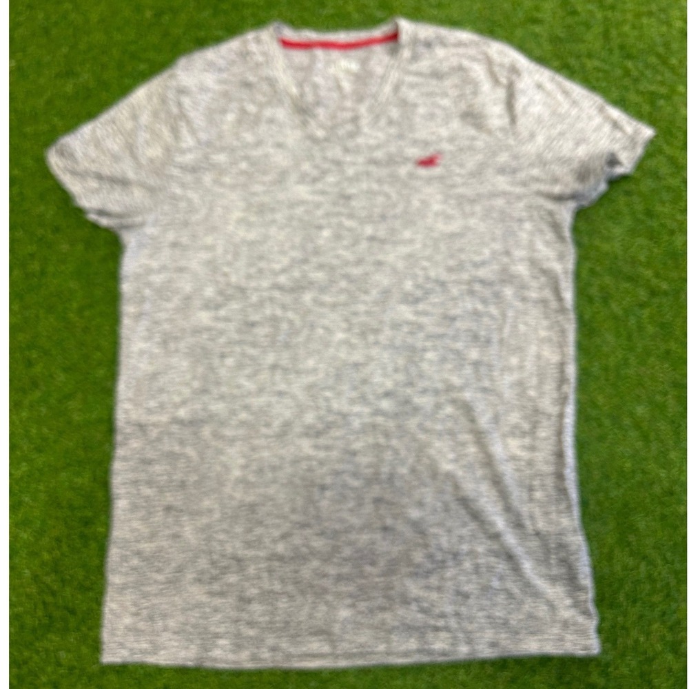 Hollister Mens Must-Have Collection V-Neck Tee Grey Marl Red Logo Size M